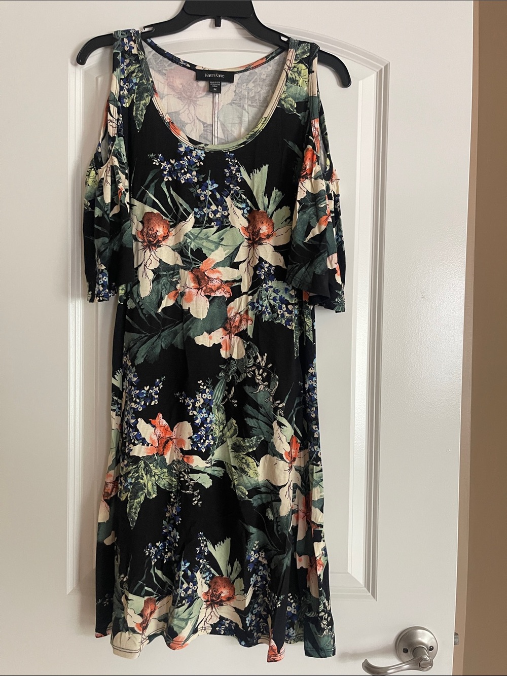 Black Floral Cold-Shoulder Midi Dress